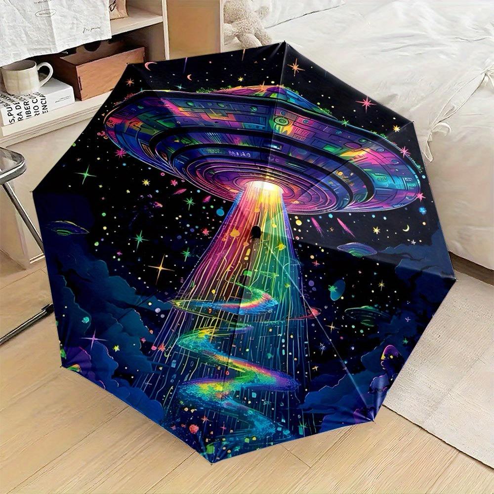 

Glow-in-the-Dark UFO Umbrella with Rainbow Light & 8-Rib Folding Design - Compact Travel Umbrella with Handle & Starry Night G (as the picture,Iron&8K)