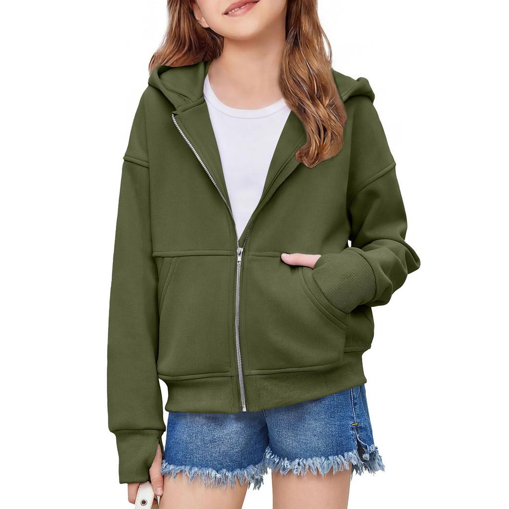 Girls' Color Long Sleeve Half-Zip Hooded Sweatshirt for Casual Everyday Wear