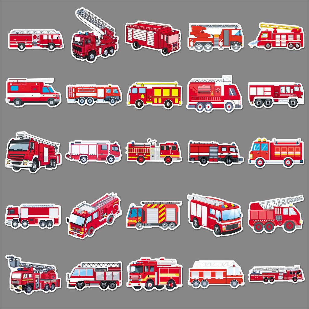 50 Fire Truck Graffiti Stickers: Personalized Cartoon Decor for Kids' Phones and Suitcases