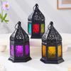 1 Pieza Candelabro Decorativo de Hierro Forjado Retro Europeo de Seis Caras con Vidrio de Color, Candelabro Colgante de Hierro Forjado a Prueba de Viento