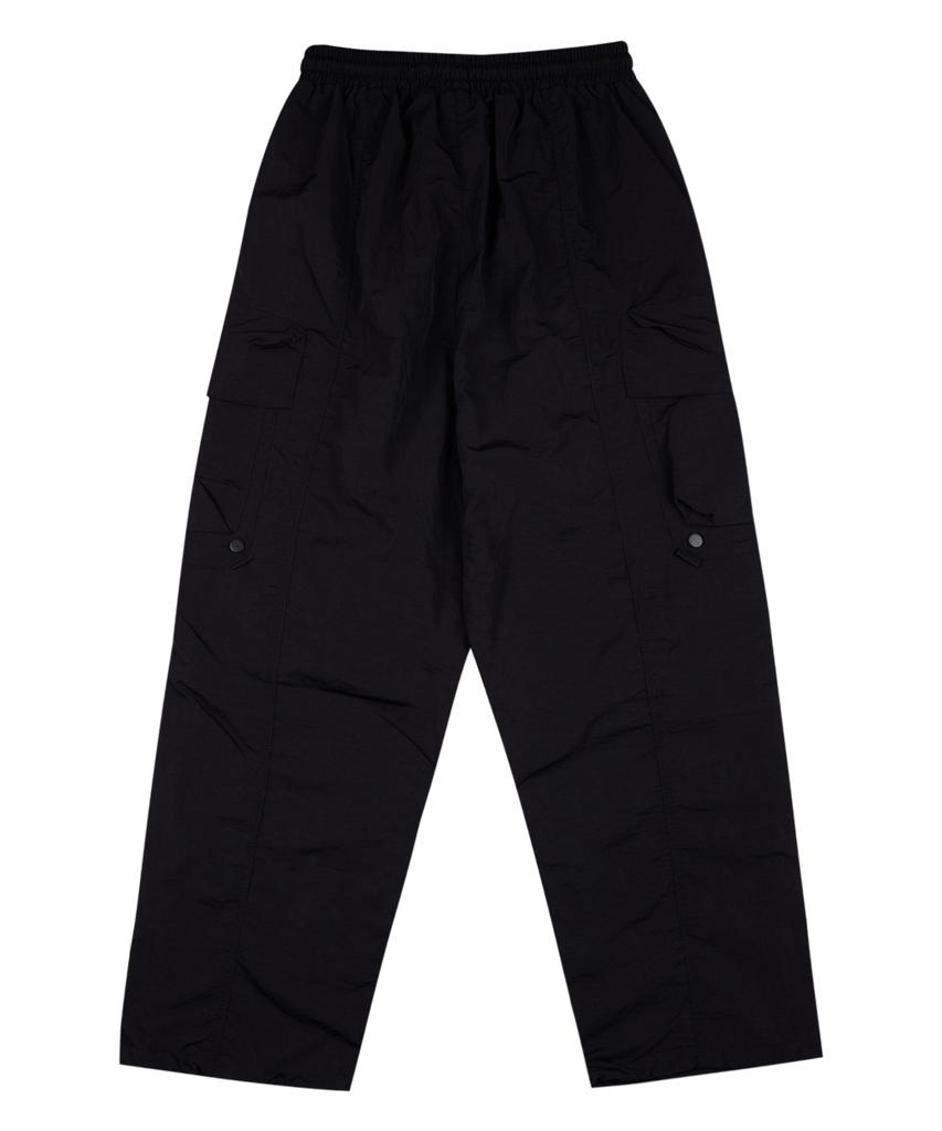 CREAM SODA LAB Wide Nylon Elastic Waist Big Pocket Cargo Pants Black
