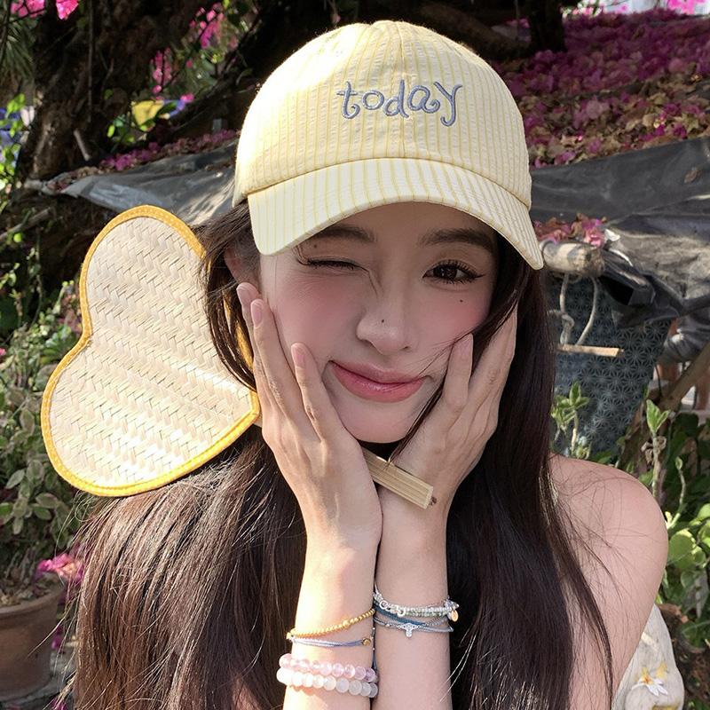 Striped Baseball Cap With Girls' Bow Ribbon Strap Visor Hat For Everyday Wear And Sun Protection Korean Style-Style Girlish