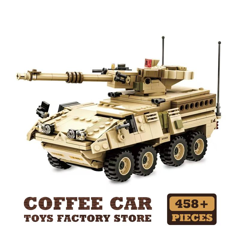 Non-Toxic Ww2 Military M1128 Mobile Gun Tank Building Blocks P-51 Fighter Bricks Puzzle Toys Soldier Armored Car Model Adult Children Gift