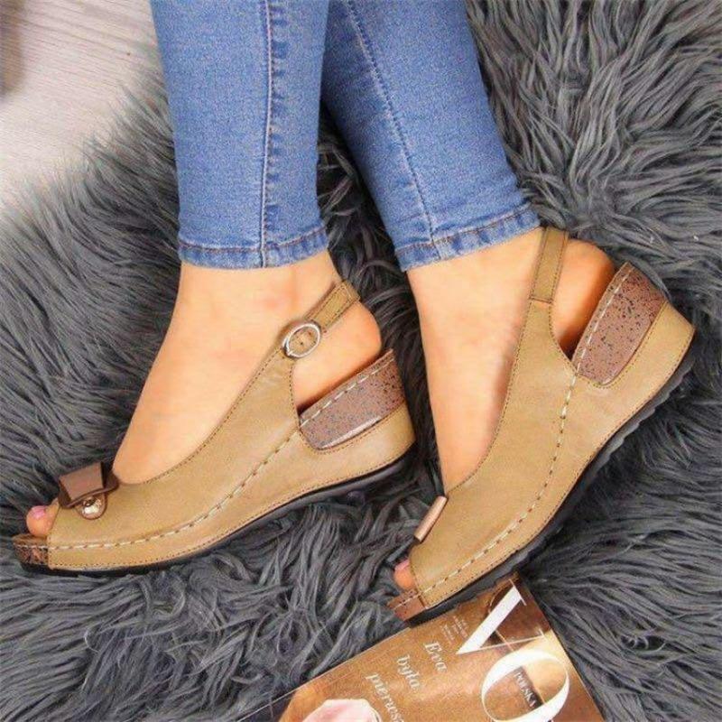 New fish mouth casual women's sandals wedge heel heightened medium heel women's shoes women's single shoes