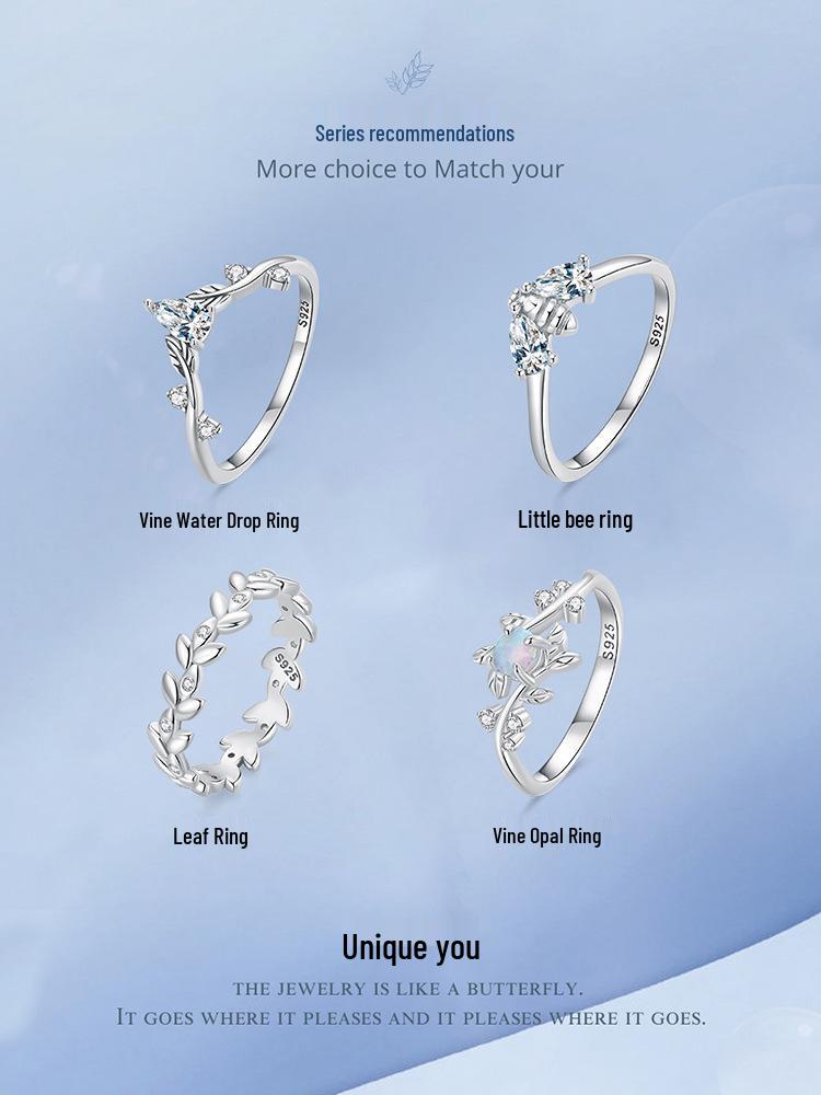 Versatile Everly Sterling Silver Leaf Ring with Rhodium Plated Zircon Band