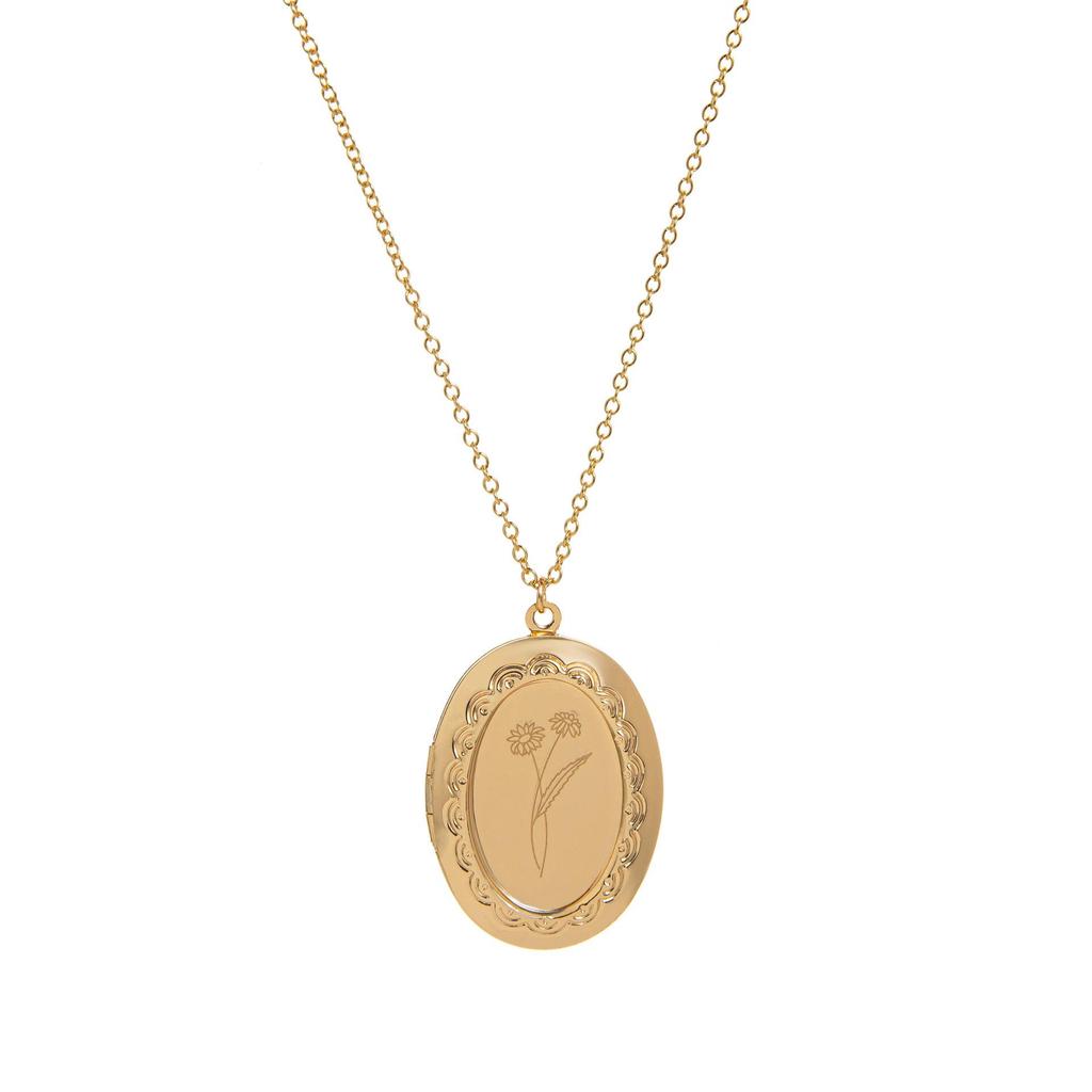December Birth Flower Oval Necklace with Engravable Pendant and Photo Album Clavicle Chain