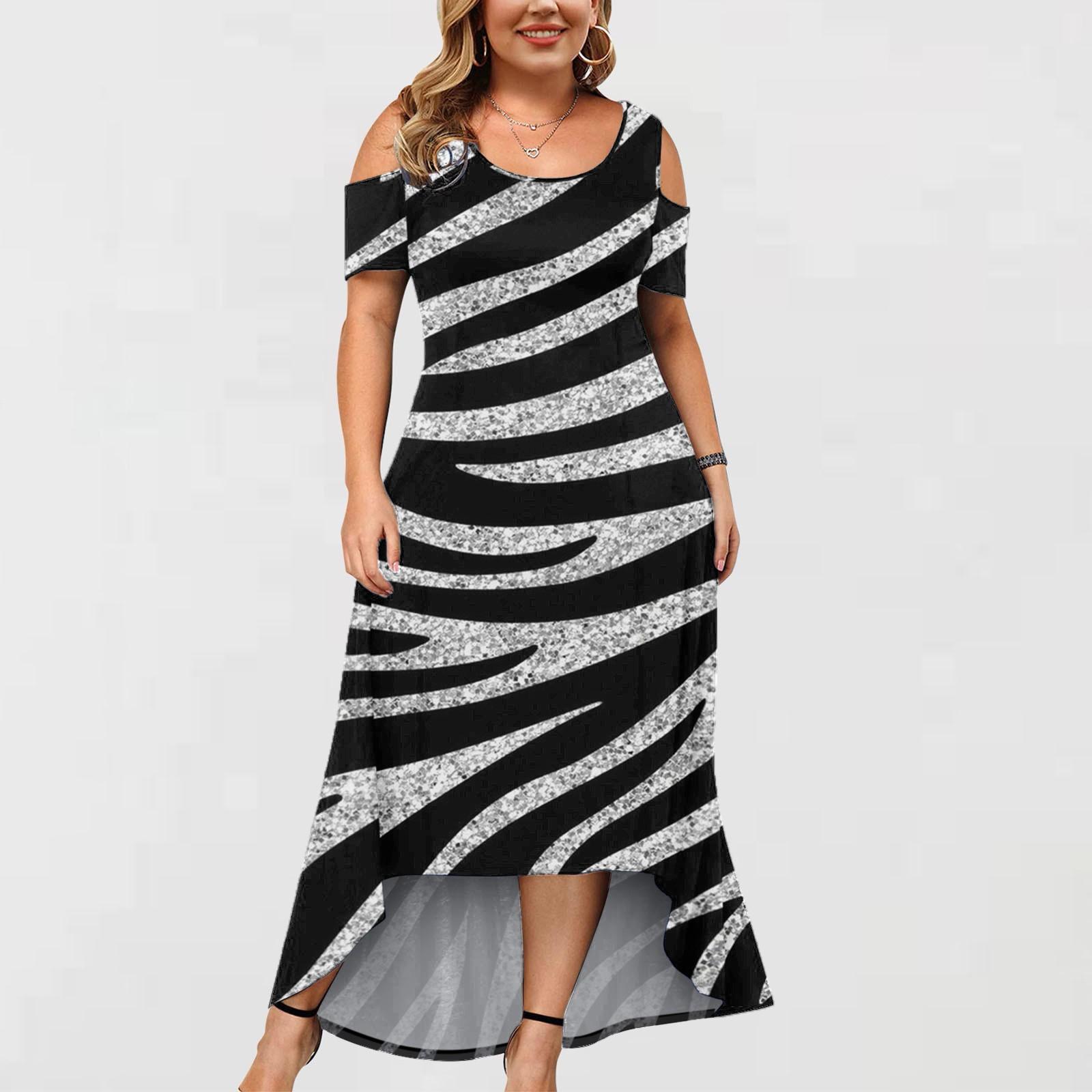 

Плюс размер женское модное платье с короткими рукавами и круглым вырезом с открытыми плечами и нерегулярным подолом XXXL чёрный