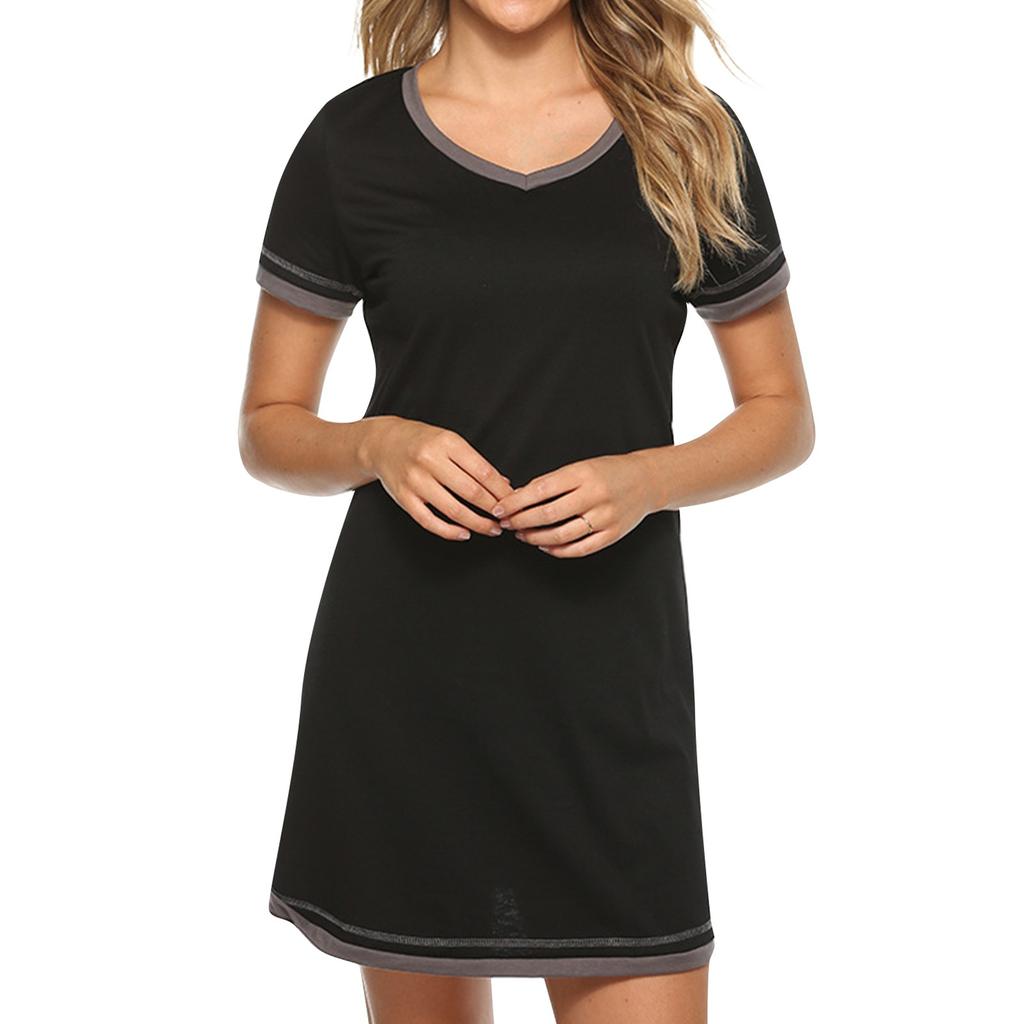 Damen Rundhalsausschnitt Lockere Colorblock-Ärmel Hals Lässige Kurzarmkleider