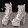Women's high-heeled sandals sexy European and American style waterproof table thick heel large size hollow fish mouth shoes