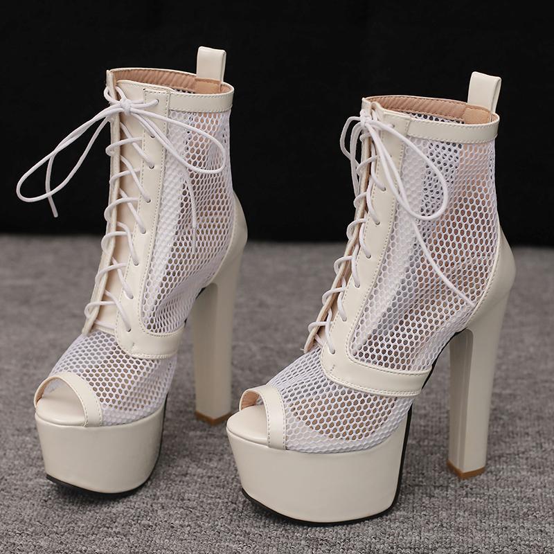 Women's high-heeled sandals sexy European and American style waterproof table thick heel large size hollow fish mouth shoes