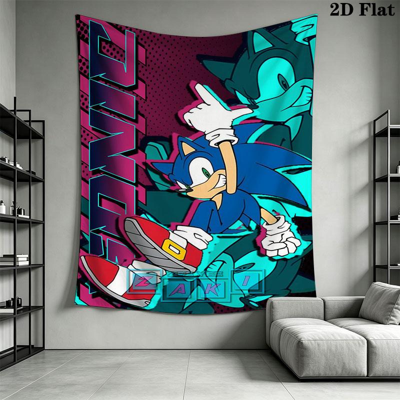 Hedgehog Sonic Green Wall Hanging Printed Fabric Blanket Decorative Tapestries for Bedroom Living Room Home Decor