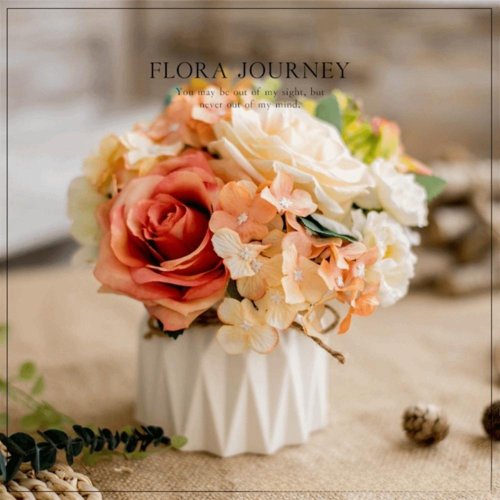 Nordic Fake Flowers with Vase Silk Variety Balls Ceramic Vase Artificial Faux Plants Hemp Rope Rose Artificial Pot Flower