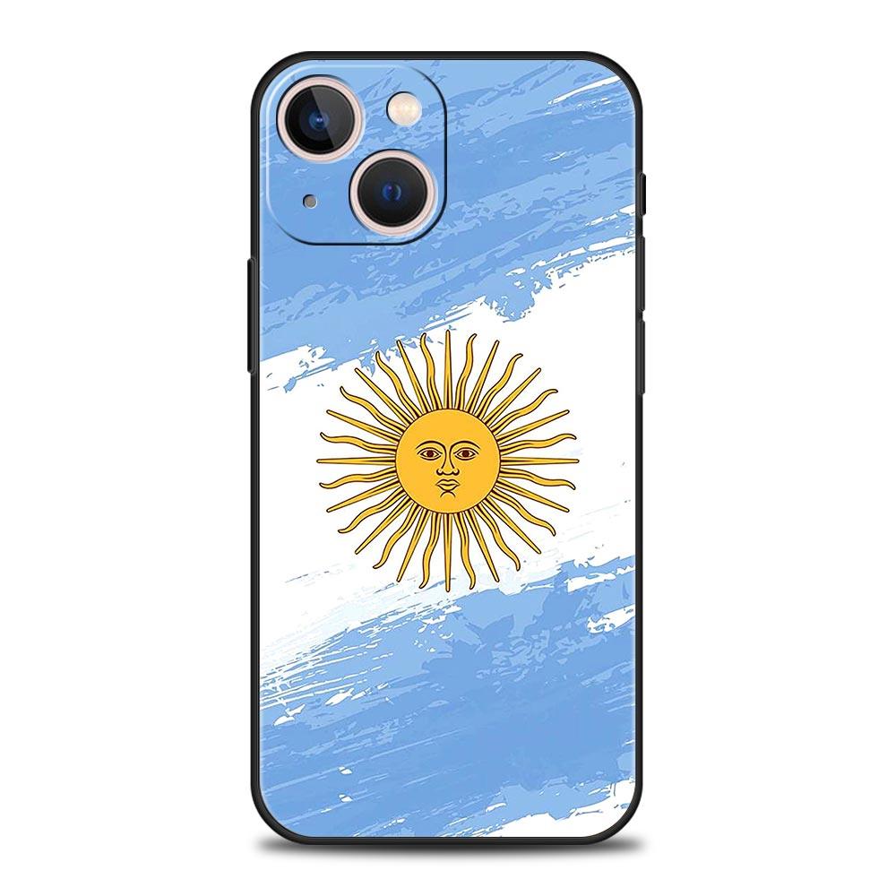 Coque de téléphone de luxe pour iPhone 11 12 13 15 16 14 Pro Max X XR XS 7 8 Plus 2020 Noir Housse souple Funda Drapeau Argentine Football 10