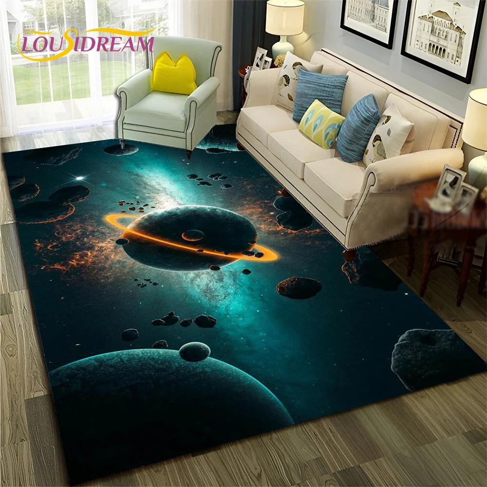 Galaxy Planet Star 3D Univers Weltraum Teppich Teppich für Zuhause Wohnzimmer Schlafzimmer Sofa Fußmatte Dekor,Kinderbereich Teppich Rutschfeste Bodenmatte