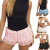 Women Summer Shorts Multi-layered Scattered Hem Ruffle Lace Trim Beach Shorts Lolita Style High Waist Ultra-short Shorts Daily Wear Sleep Shorts