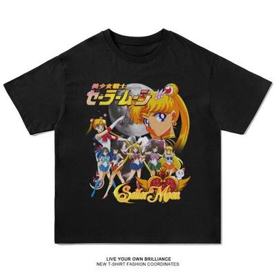 Sailor Moon T-shirt Men's and Women's Summer Cartoon Print Top Oversize T-shirt Loose Cotton Short Sleeves