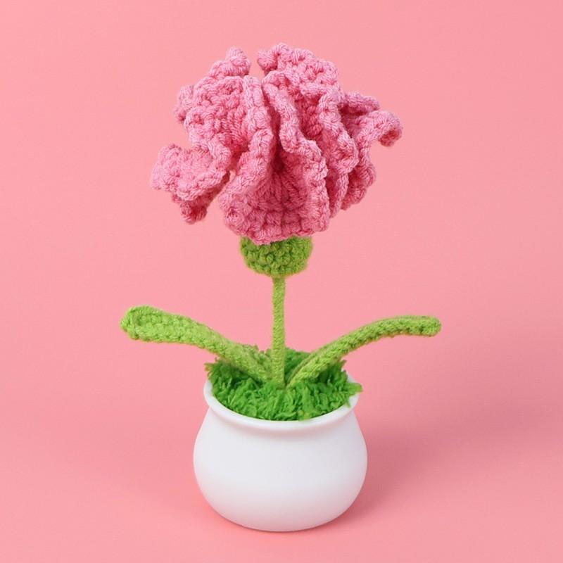 Hand-Knitted Wool Fake Flowers Set: Sunflower, Carnation, Tulip - Desktop Decor, Teacher/Student Gift, Everlasting Bouquet