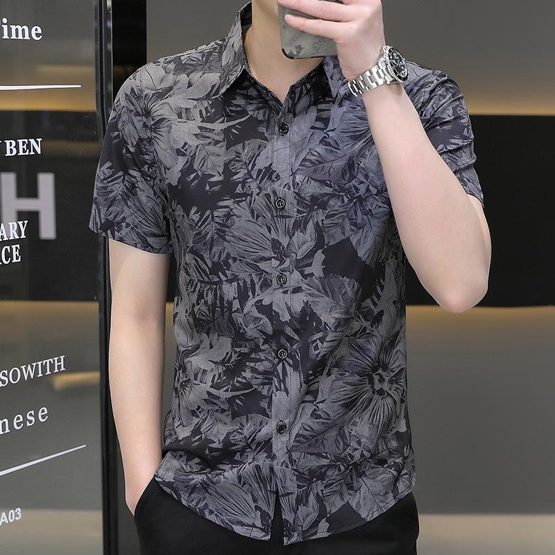 Sommertrend herre kortermet issilkeskjorte kortermet tynn bluse kjekk skjorte herremote allsidig skjorte