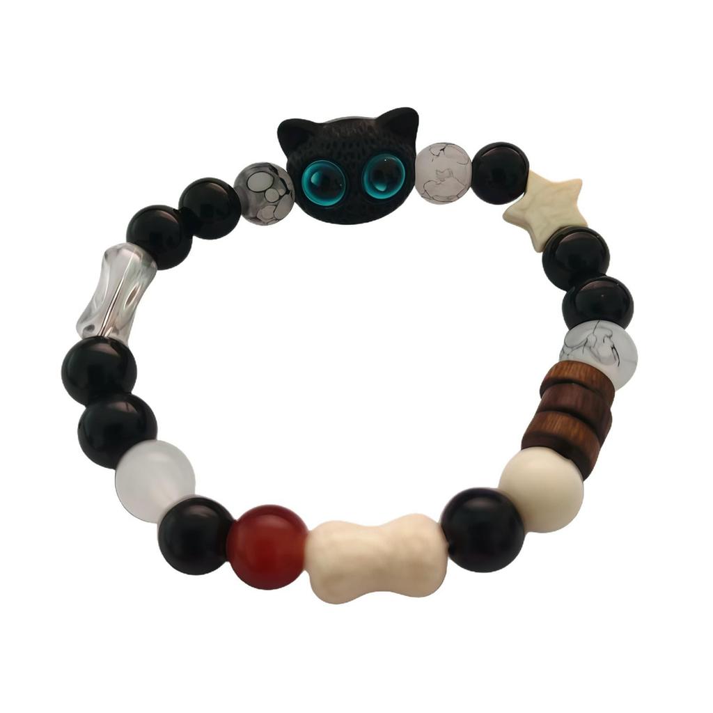 2025 Black & White Sesame Kitten Cat Couple Beaded Bracelet