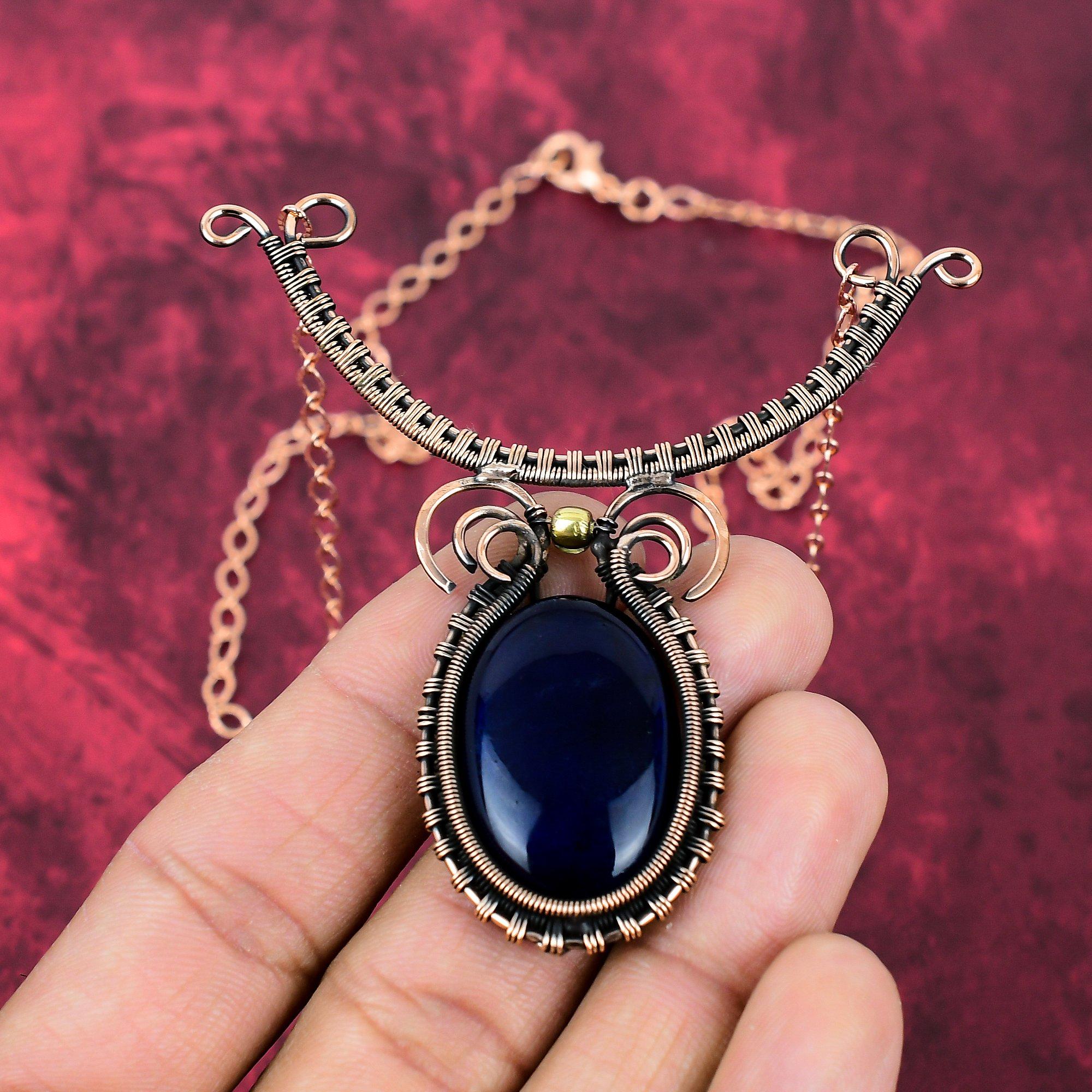 Blue Fire Labradorite Necklace Copper Wire Wrapped Gemstone Necklace Adjustable Chain Necklace Copper Jewelry Handmade Necklace Gift For Her Adjustable