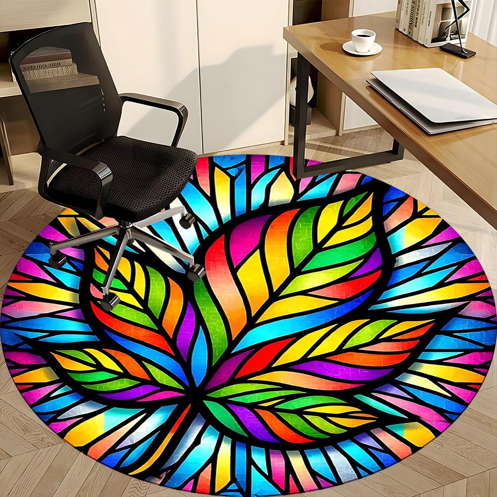 1pc Stained Glass Mandala Office Round Area Rug, Indoor Mat Suitable ForOffice, Under Office Chairs Bedroom Living Room Home Decor, Room Deco 048