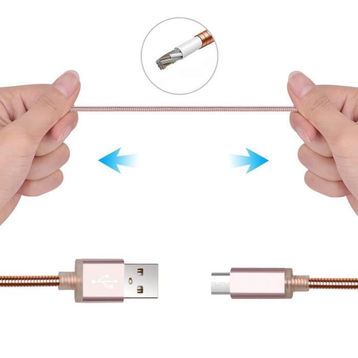 Câble USB Type C - Métal Rose - Lot de 2 - 1M - Compatible avec plusieurs smartphones