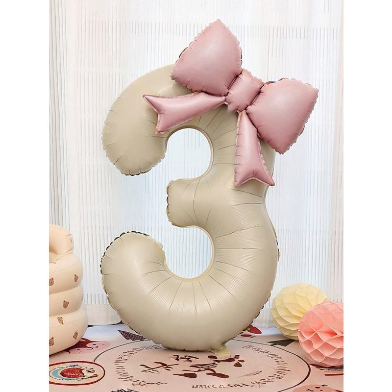 Palloncini Foil Numeri Bianco Crema Extra Large con Fiocco Rosa, Adatti per Decorazione Festa di Compleanno, Celebrazione di Anniversario