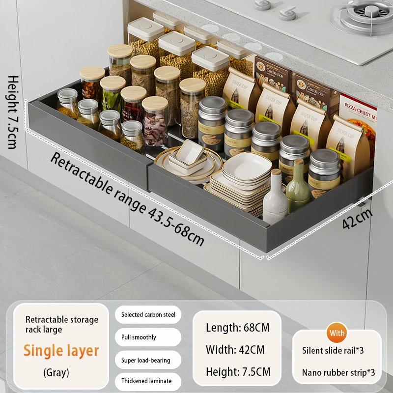 Spice Box Storage Rack Scalable Pull-out Kitchen Storage Rack Multi-Functional Retractable Drawer Basket Cabinets Organizer