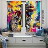 2pcs- Off-road motorcycle modern style color-blocking art printed curtains, pole bag home decoration, room decoration