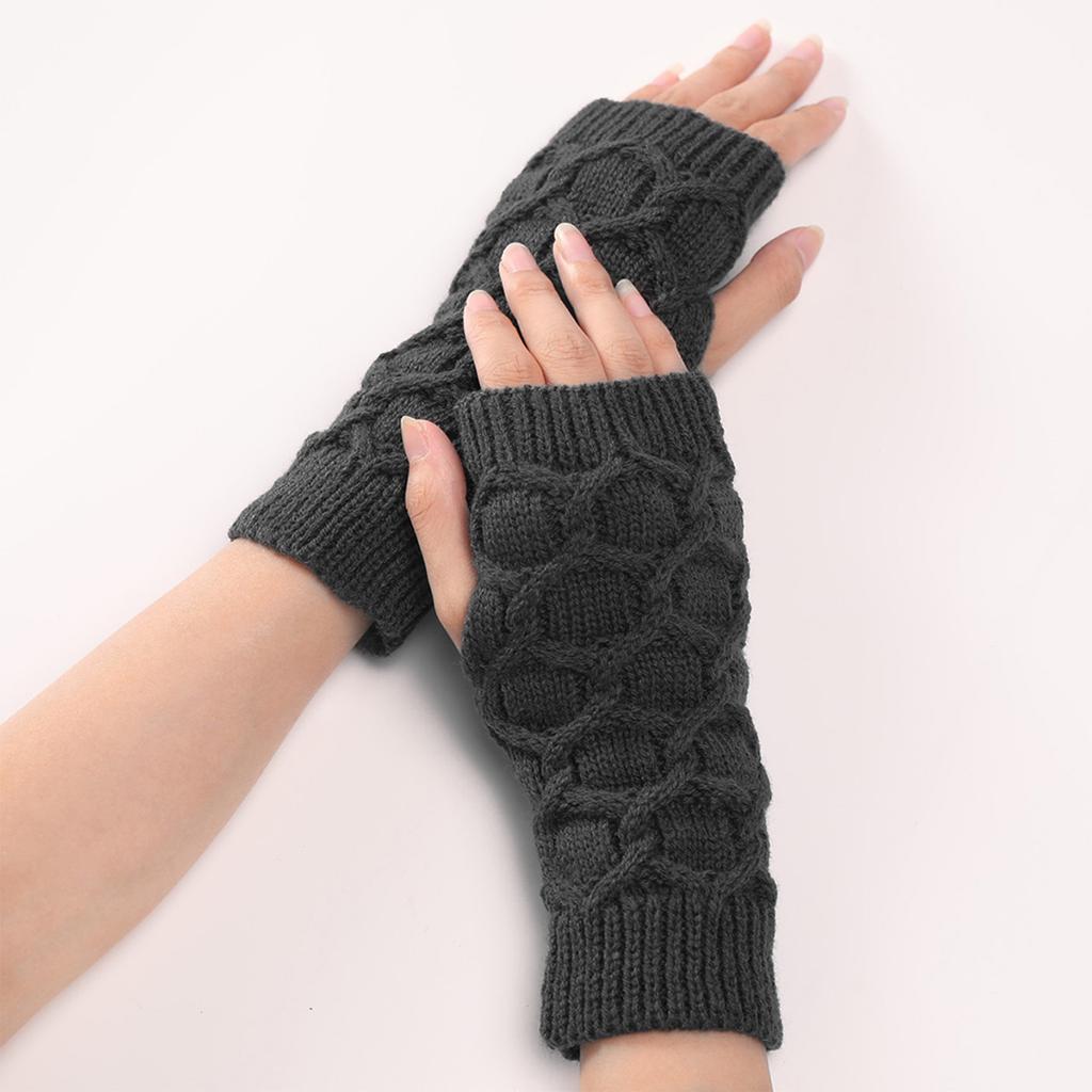 Knitted Gloves Wrist Length Fingerless Gloves with Thumb Hole Stretchy Mittens
