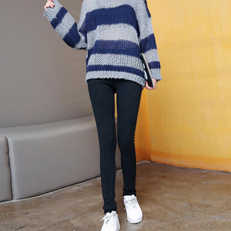 Dámské legíny z imitace džínoviny Zimní flanel Warm Plus Velvet Super elastické kalhoty Plus Size Kalhoty