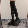Autumn and winter new thin boots thick-soled elastic over the knee small thin thick-soled muffin tall boots
