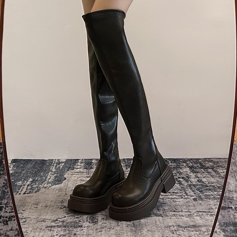 Autumn and winter new thin boots thick-soled elastic over the knee small thin thick-soled muffin tall boots