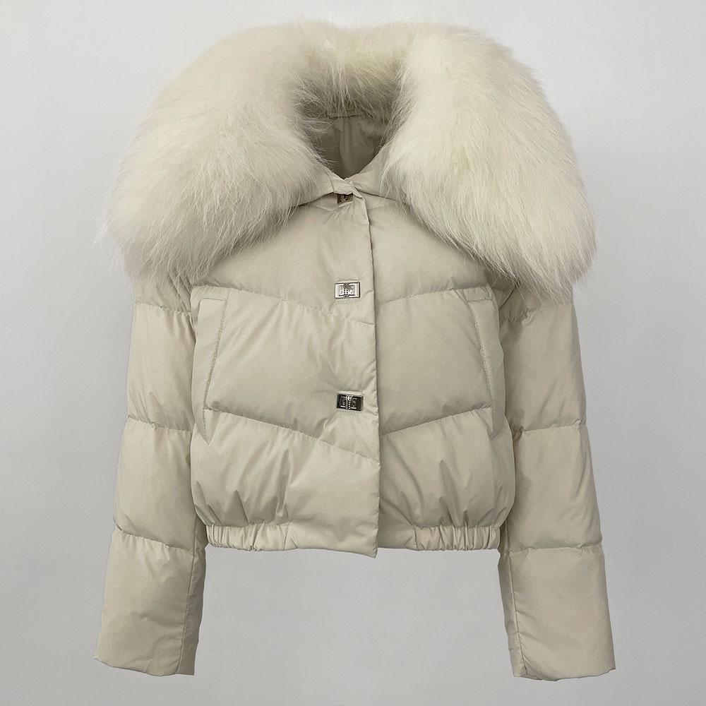 OFTBUY Geacă de Iarnă Femei Guler Mare din Blană Naturală de Raton Real, Gros, Cald, Puf de Rață, Scurt, Îmbrăcăminte Exterioară, Streetwear, Larg, Casual