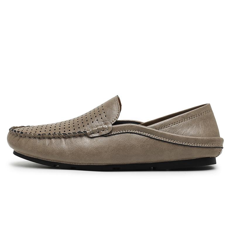 Summer Men's Slip-On Hollow Out Soft Loafers Leather Breathable Work Shoes For Men Comfortable Driving Clog Casual Walking Shoes