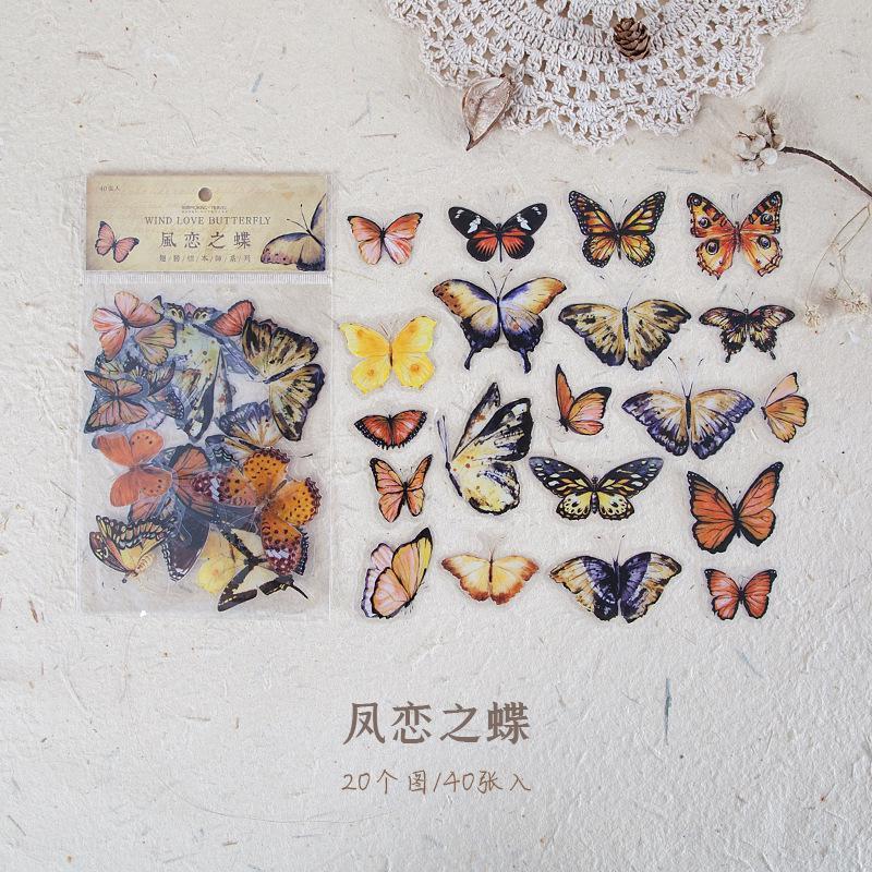40 PCS Vintage Butterfly PET Transparent Stickers Set Butterflies Resin Decals for Scrapbook DIY Crafts Laptops