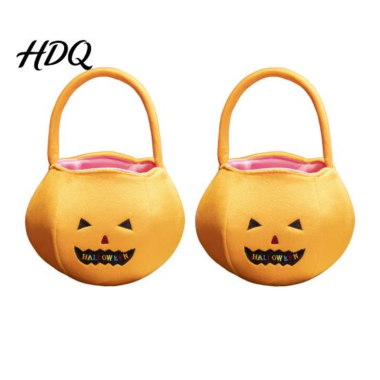 Cute Halloween Props Pumpkin Candy Bags for Kids Reusable Trick or Treat Lightweight Felt Totes Bucket Handbag with Handle Party Favors Decor Kids