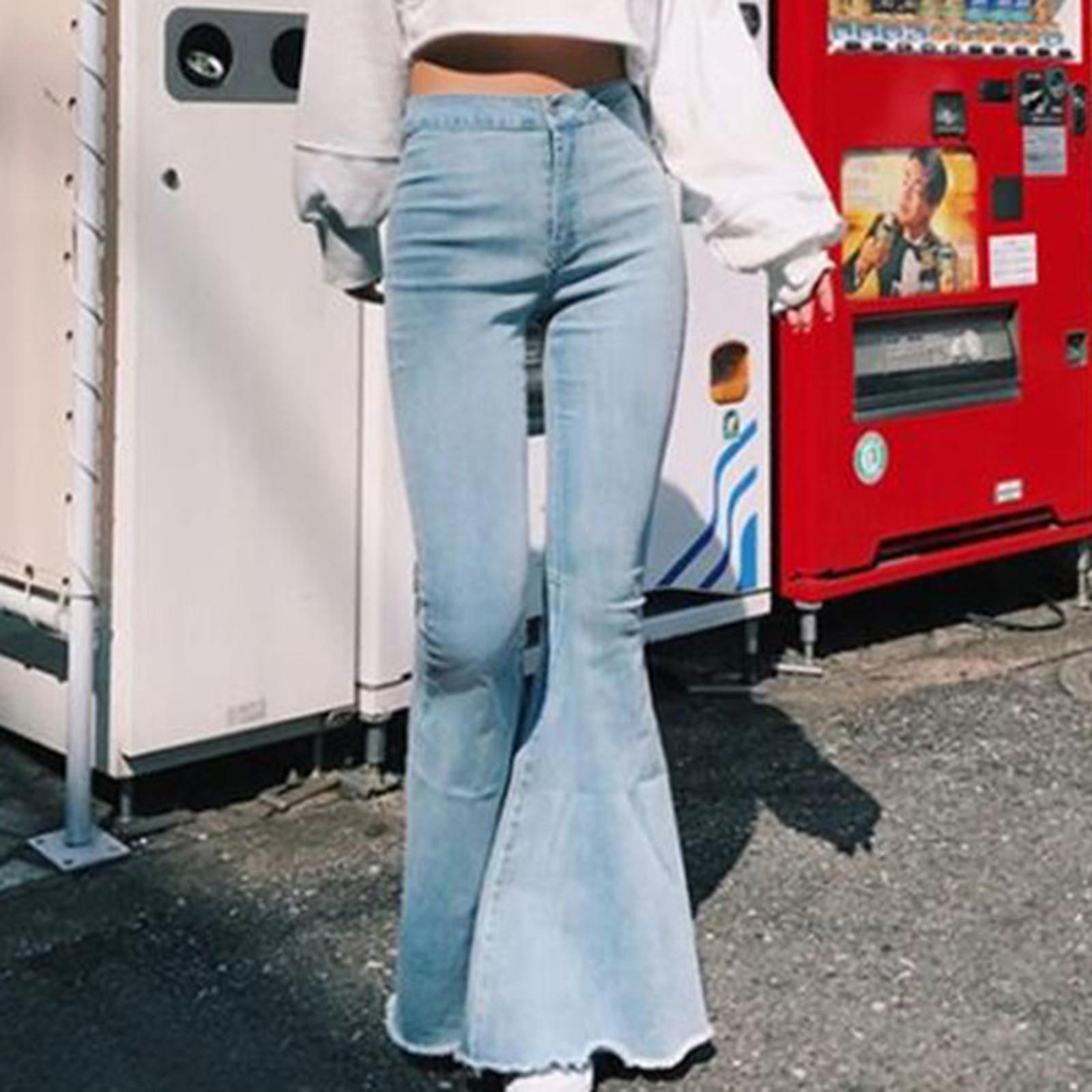 

Women s Casual Fashion High Waist Slim And Skinny Big Flare Denim Pants M