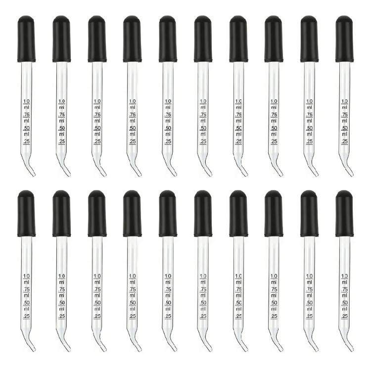 

20Pcs 1ML Glass Graduated Pipettes With Rubber Suction Top Liquid Droppers For Oil Liquid Handling In Science Labs