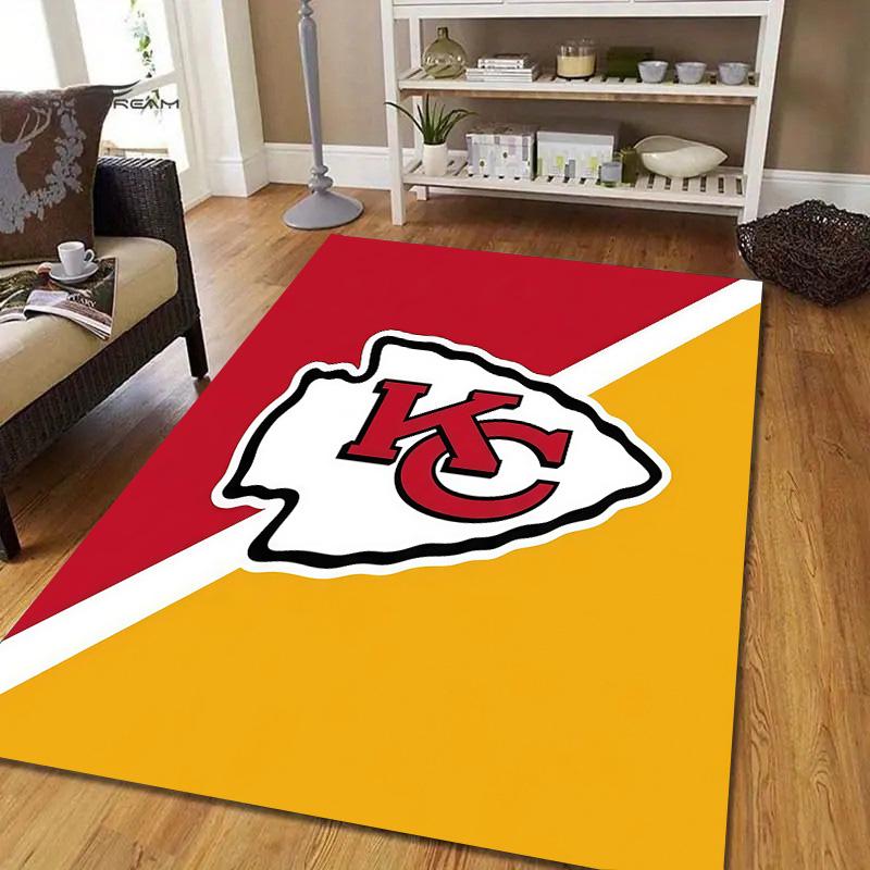 Kansas City Chiefs Flannel Pattern Square Carpet,Area Rug,Carpet Rug for Living Room Bedroom Sofa Playroom Decor,Non-slip Floor Mat