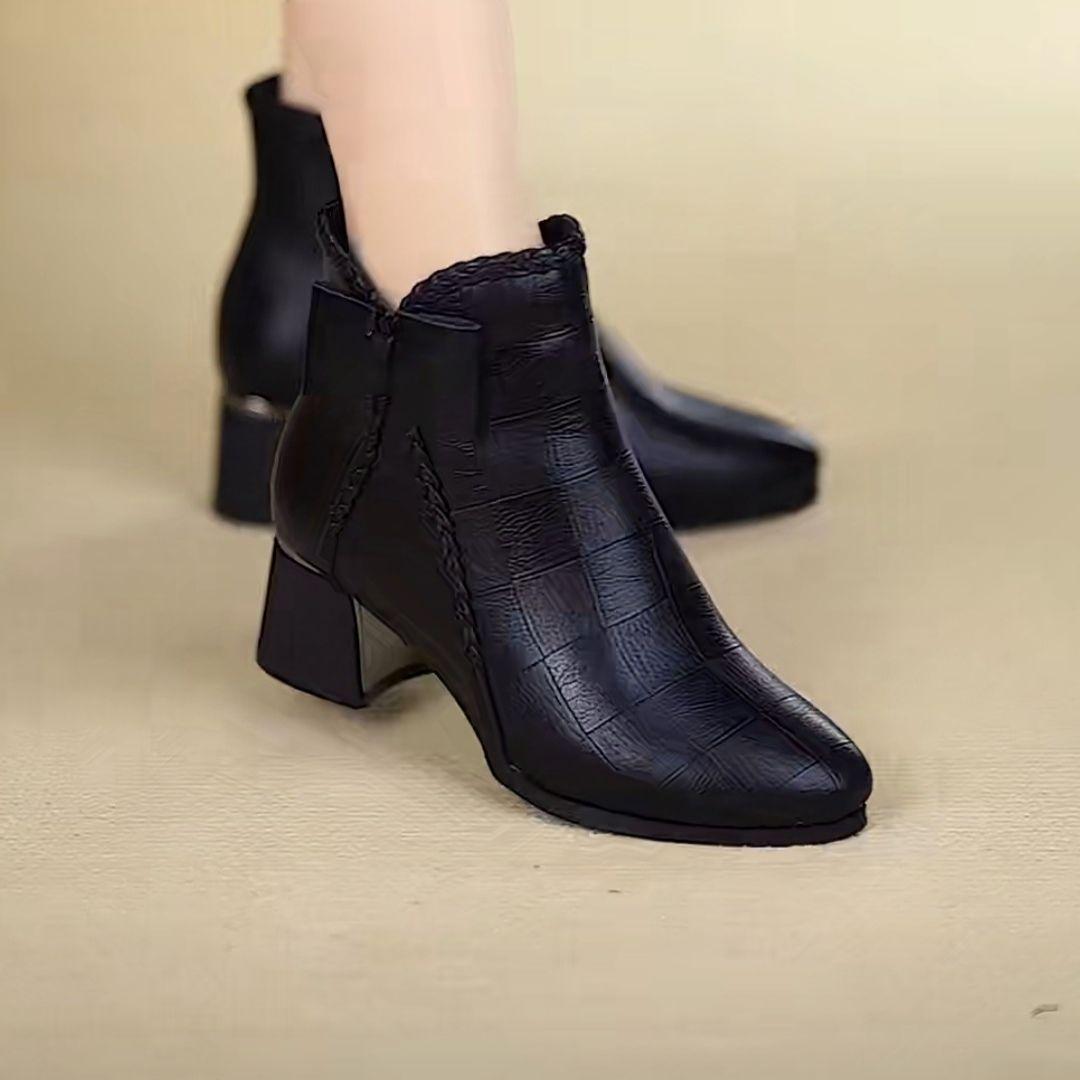 

Жіночі черевики на щиколотці з натуральної шкіри з гострим носком і бантиком - Осінньо-зимовий стиль, Плюс оксамит, До середини ікри, Темпераментні черевики Мартін. 35