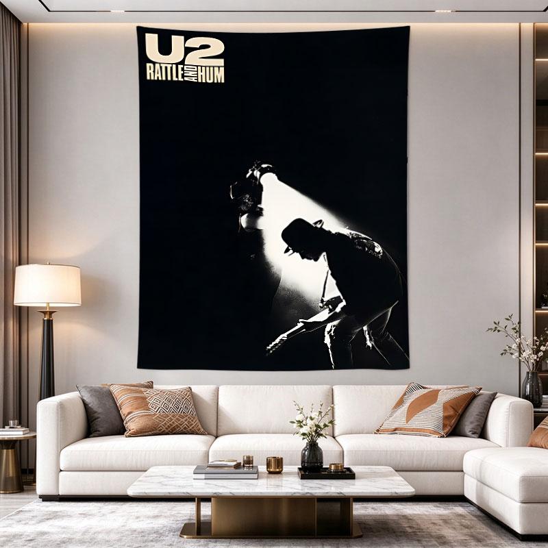 U2 Rattle and Hum B&W Spotlight Silueta Koncertní Filmový Plakát Umění