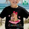 2026 Chic Kids Capybara T-Shirt Sweet Bow & Boba Print 100% Cotton Light Blue