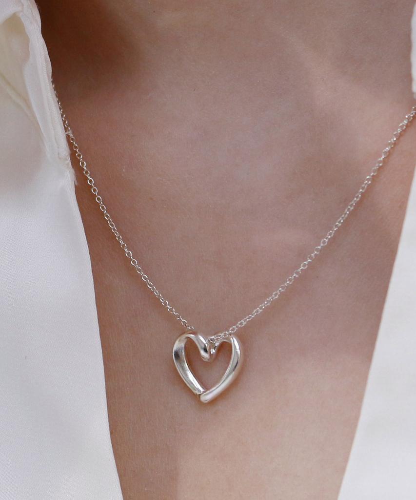 47Bag 925 Silver Open Heart Necklace Rosa