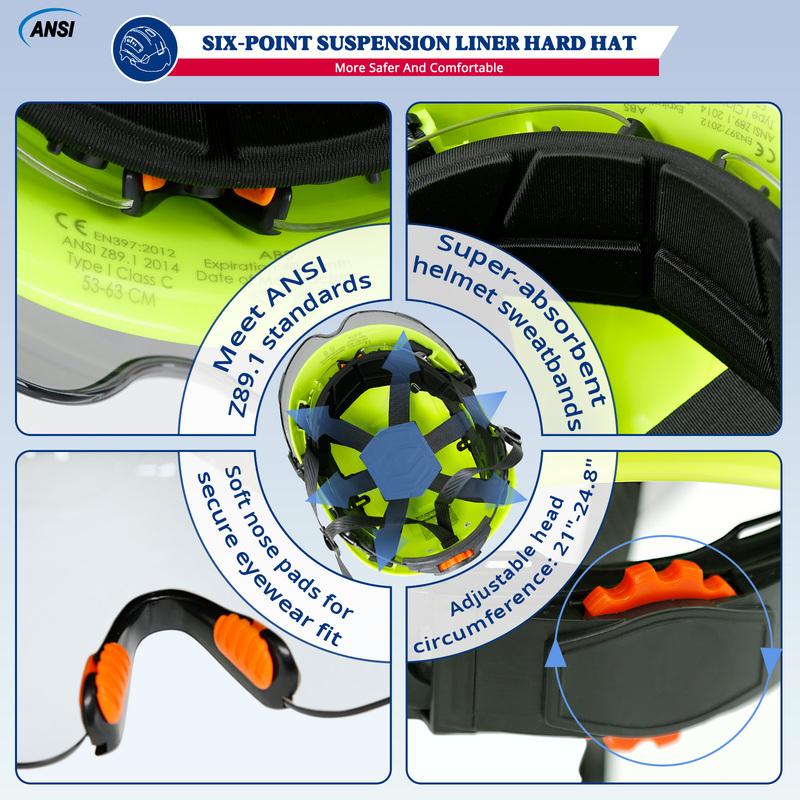 Casco di Sicurezza con Visiera Integrata Occhiali di Protezione Colore a Contrasto Paraorecchie Riduzione del Rumore per Ingegnere Elmetto da Lavoro Industriale ANSI