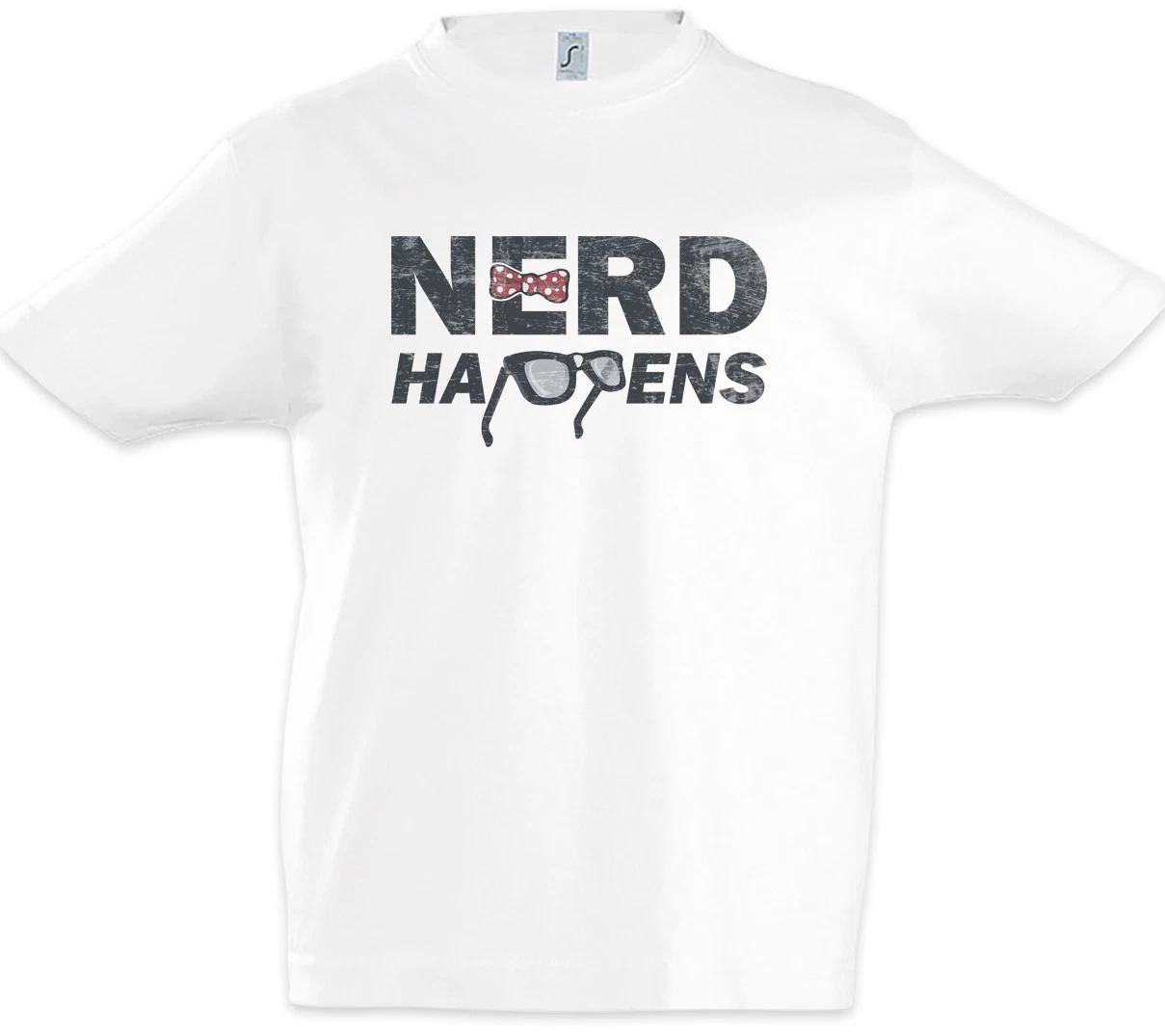 Nerd Happens Kids Boys T-Shirt Geek Nerd Owl Glasses Gamer Computer Science Fun 100