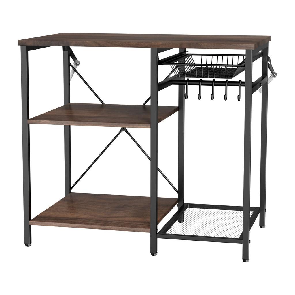 Estantería de Cocina para Panaderos, Estantería para Panaderos de 900 mm de Ancho, Soporte de Cocina con Barra de Soporte en Forma de X, 5 Ganchos en Forma de S, Estante de Almacenamiento Multicapa, Soporte para Barra de Café