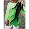 Women's fashionable printed round-neck T-shirt, with asymmetrical cross-over hem design, machine washable