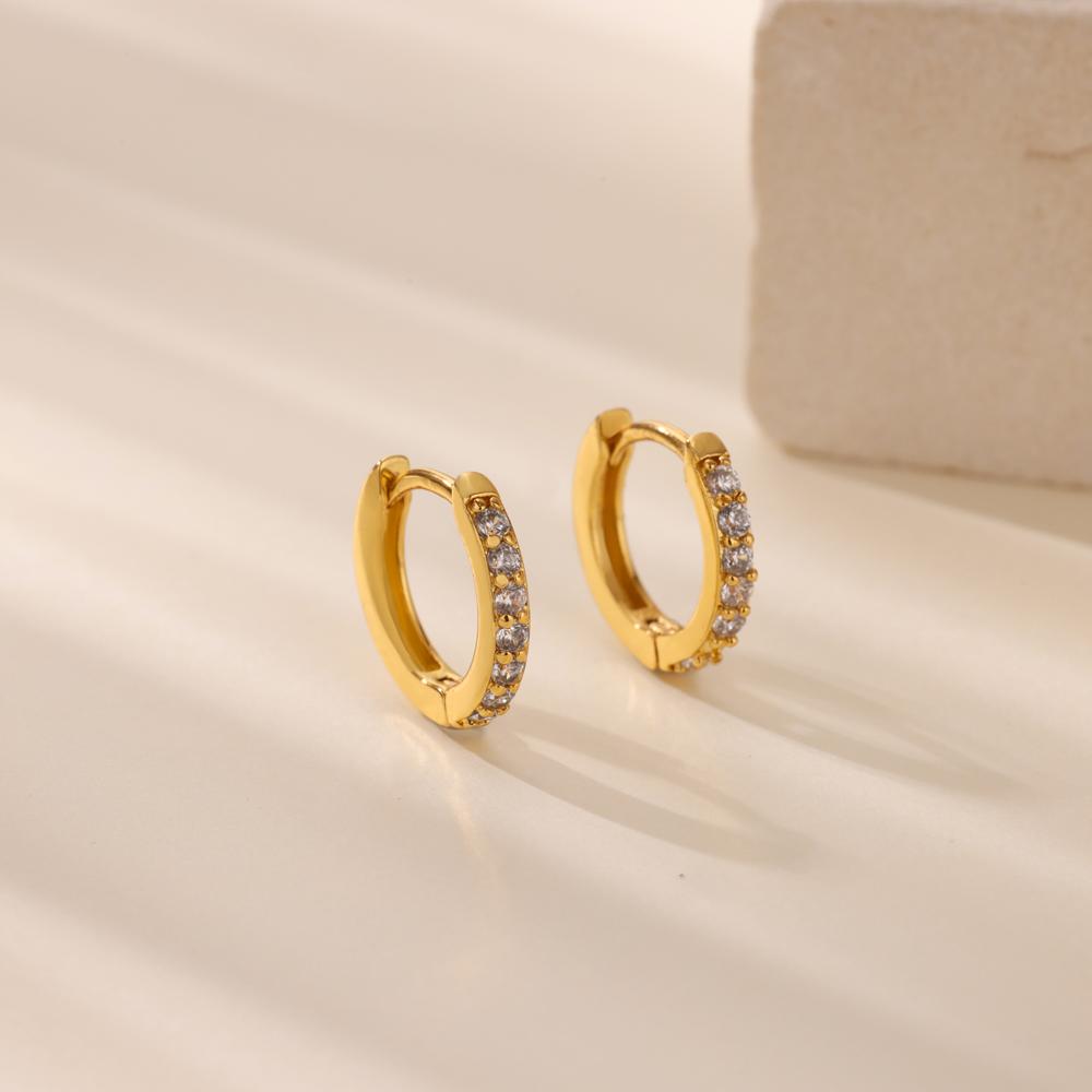 Cubic Zirconic Hoop Huggie Earrings For Women Ladies Gold Color Stainless Steel Circle Earring Jewelry Wedding Best Friend Gifts