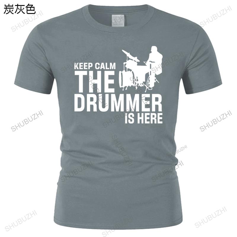 Summer Fun A drummer and drums Cotton Man Tshirts Tops Tees Short Sleeve Casual Keep Calm The Drummer Is Here Tshirts top